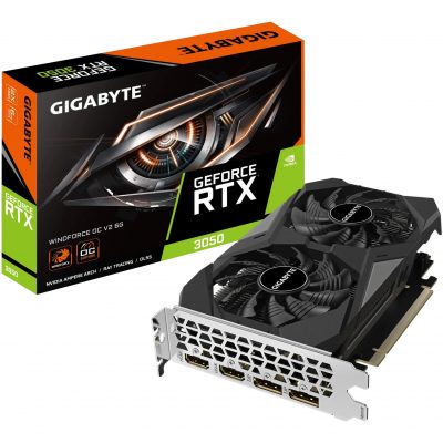 Graphics Card GIGABYTE NVIDIA GeForce RTX 3050 1477 MHz 6 GB GDDR6 96 bit PCI Express 4.0 Active GV-N3050WF2OCV2-6GD