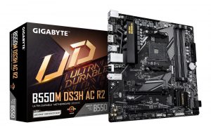 Mainboard GIGABYTE AMD B550 Socket AM4 micro ATX RAM DDR4-SDRAM 4xSlots Wi-Fi Yes Bluetooth Yes 2xNumber of M.2 (M) slots GIGABYTE B550M DS3H AC R2 B550MDS3HACR2
