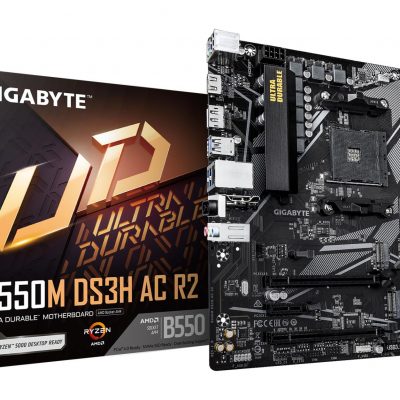 Mainboard GIGABYTE AMD B550 Socket AM4 micro ATX RAM DDR4-SDRAM 4xSlots Wi-Fi Yes Bluetooth Yes 2xNumber of M.2 (M) slots GIGABYTE B550M DS3H AC R2 B550MDS3HACR2