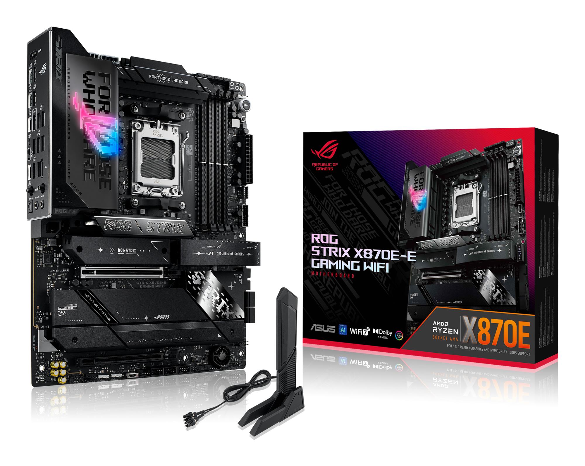 Mainboard ASUS AMD X870E SAM5 ATX Memory DDR5 Memory slots 4 1xPCI-Express 4.0 16x 1xPCI-Express 5.0 16x 5xM.2 1xHDMI 9xUSB 3.2 2xUSB-C 2xUSB4 1xOptical S/PDIF STRIXX870E-EGAMINGWIFI