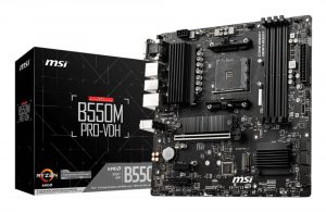 Mainboard MSI AMD B550 SAM4 MicroATX Memory DDR4 Memory slots 4 2xPCI-Express 3.0 1x 1xPCI-Express 4.0 16x 2xM.2 1x15pin D-sub 1xHDMI 1xDisplayPort 2xAudio-In 1xAudio-Out 2xUSB 2.0 4xUSB 3.2 1xPS/2 1xRJ45 B550MPRO-VDH