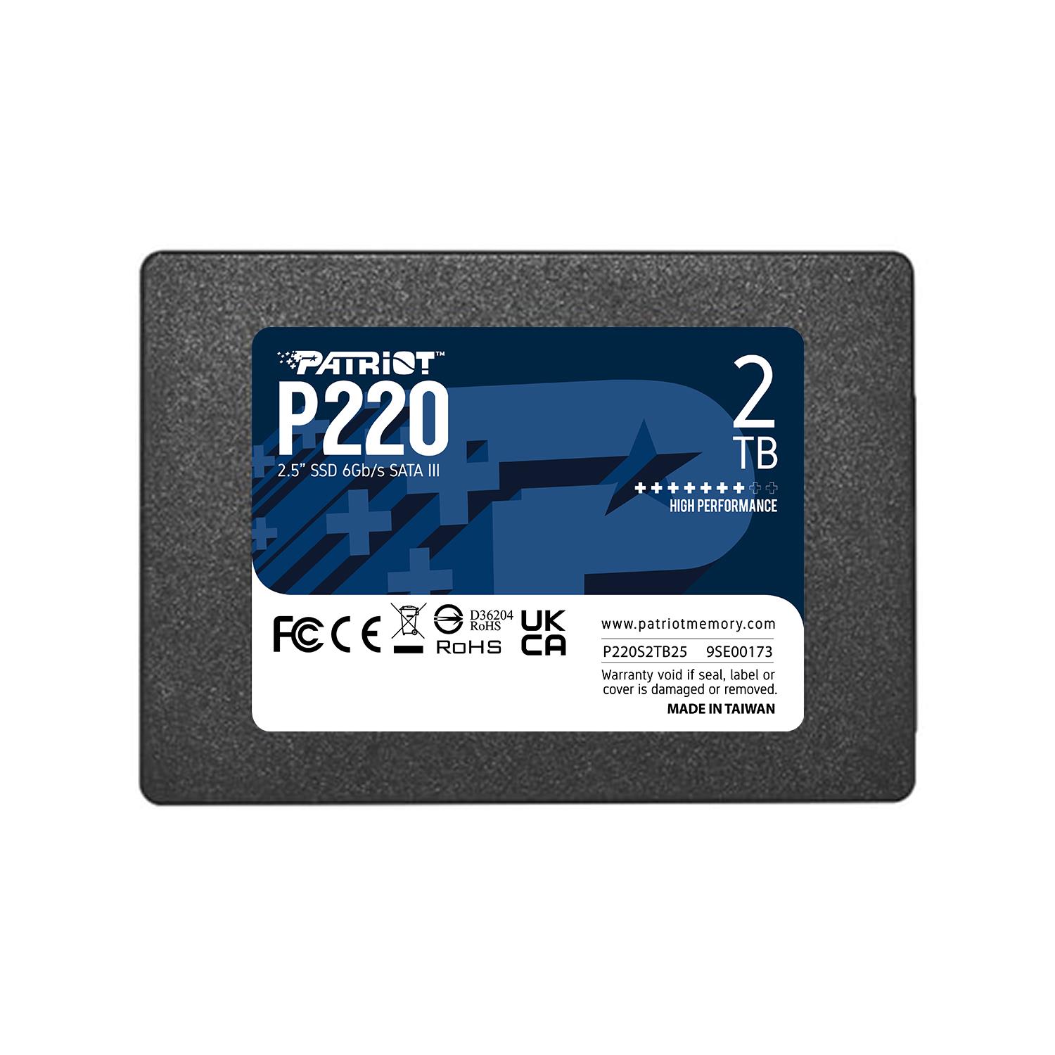 SSD PATRIOT P220 2TB SATA Write speed 500 MBytes/sec Read speed 550 MBytes/sec 2,5" TBW 960 TB P220S2TB25