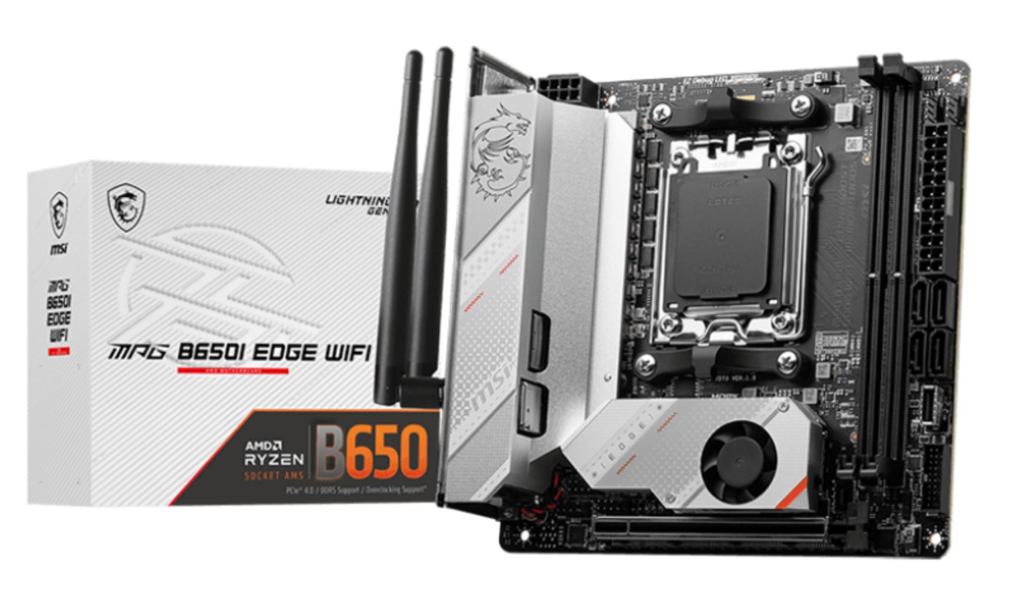 Mainboard MSI AMD B650 SAM5 Mini-ITX Memory DDR5 Memory slots 2 1xPCI-Express 16x 2xM.2 1xHDMI 5xUSB 3.2 1xUSB-C 1xRJ45 3xAudio port MPGB650IEDGEWIFI