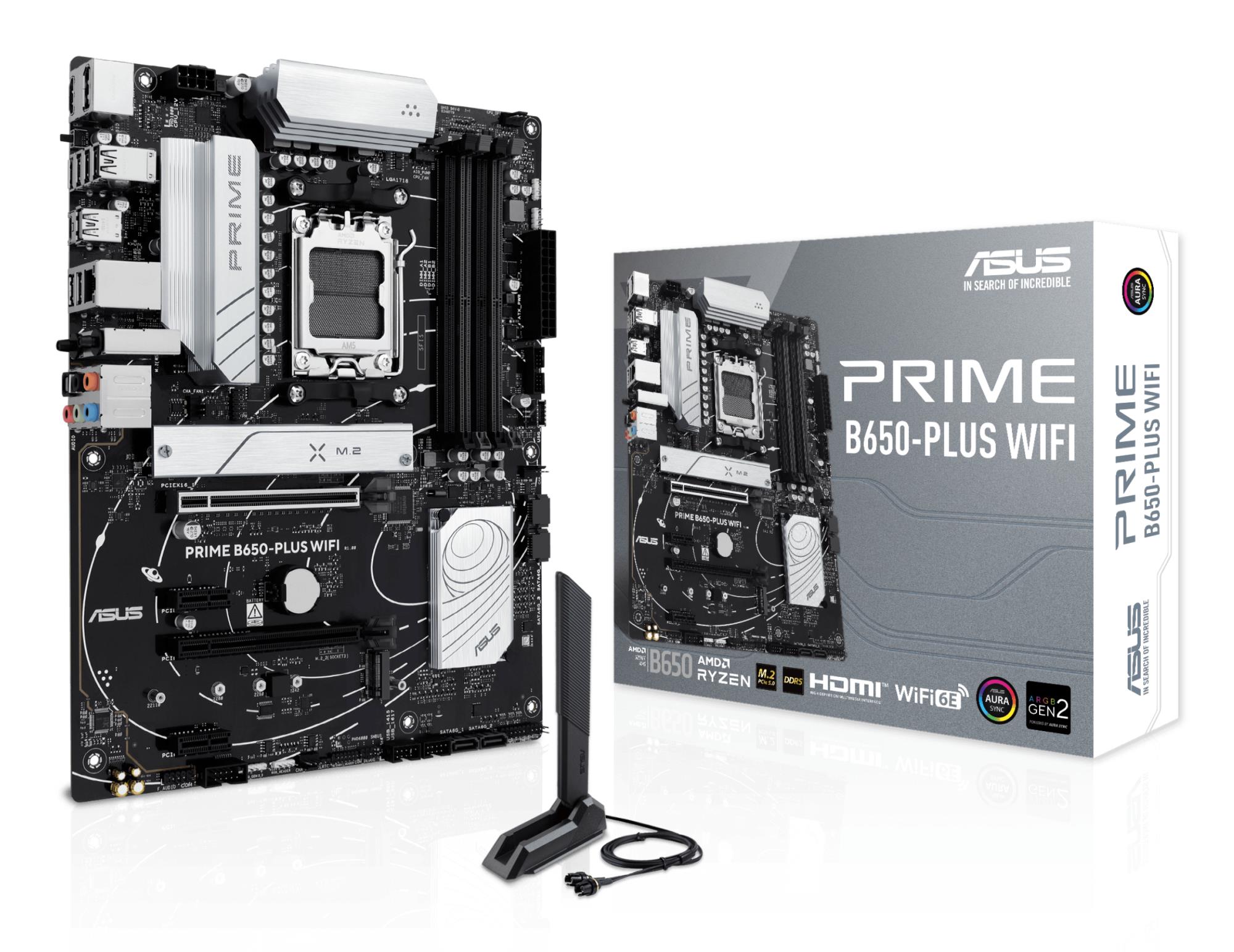 Mainboard ASUS AMD B650 SAM5 ATX Memory DDR5 2xPCI-Express 4.0 1x 2xPCI-Express 4.0 16x 2xM.2 1xHDMI 1xDisplayPort 2xUSB 2.0 2xUSB 3.0 3xUSB 3.2 2xUSB-C 1xOptical S/PDIF 1xRJ45 5xAudio port PRIMEB650-PLUSWIFI