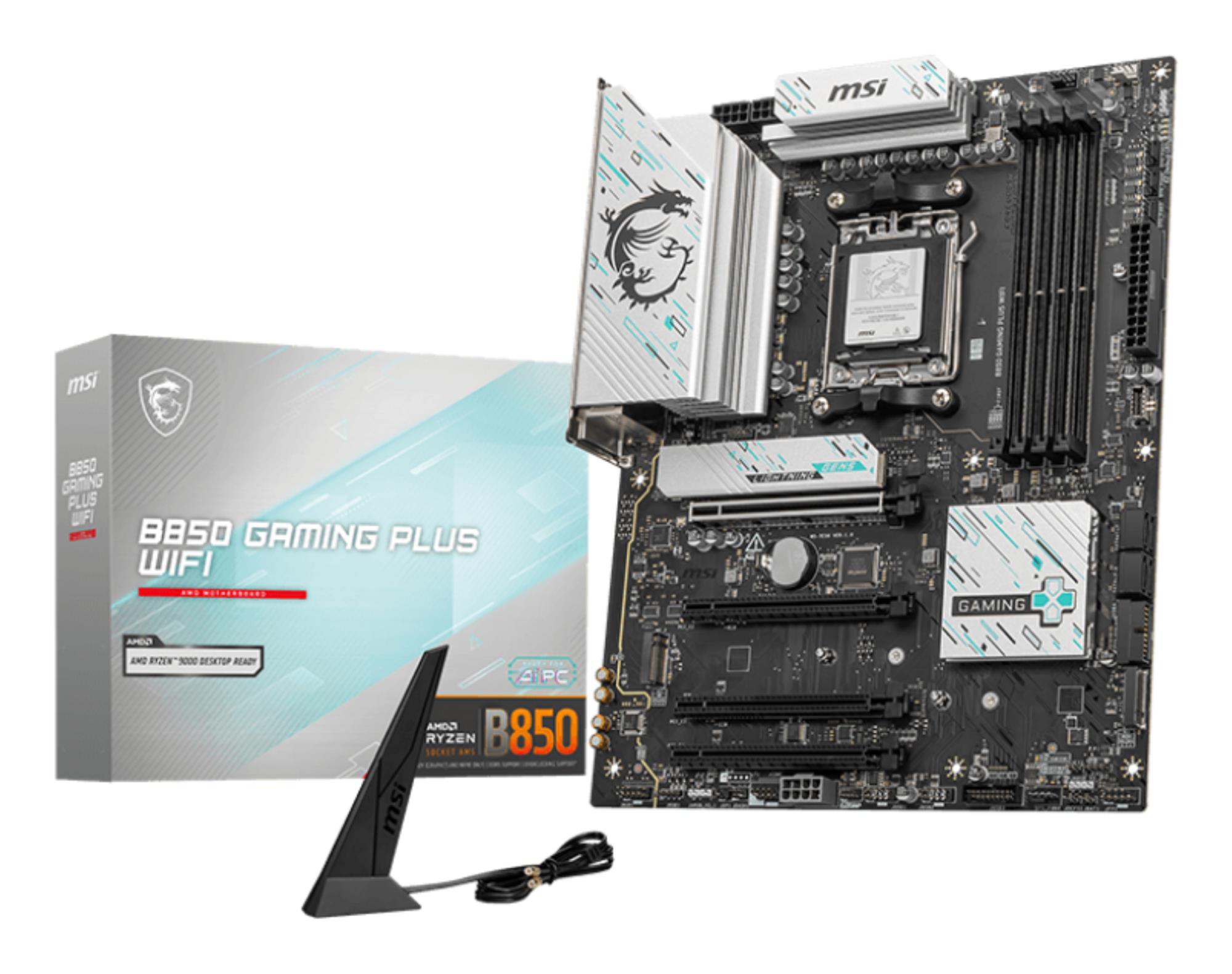 Mainboard MSI AMD B850 SAM5 ATX Memory DDR5 Memory slots 4 4xPCI-Express 16x 3xM.2 1xDisplayPort 1xAudio-In 1xAudio-Out 1xMicrophone 4xUSB 2.0 2xUSB 3.2 2xUSB-C 1xOptical S/PDIF 1xRJ45 B850GAMINGPLUSWIFI