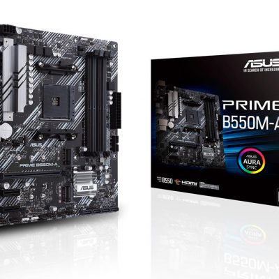 Mainboard ASUS AMD B550 SAM4 MicroATX Memory DDR4 Memory slots 4 2xPCI-Express 3.0 1x 1xPCI-Express 4.0 16x 2xM.2 1x15pin D-sub 1xDVI-D 1xHDMI 6xUSB 3.2 1xPS/2 1xRJ45 3xAudio port PRIMEB550M-A