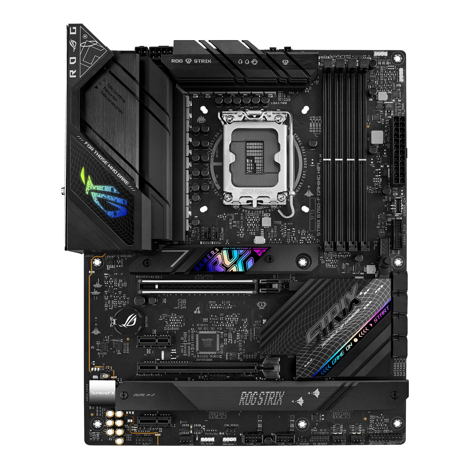 Mainboard ASUS Intel B760 Express LGA1700 ATX Memory DDR5 Memory slots 4 2xPCI-Express 3.0 1x 1xPCI-Express 3.0 16x 1xPCI-Express 5.0 16x 3xM.2 1xHDMI 1xDisplayPort 7xUSB 3.2 1xUSB-C 1xOptical S/PDIF 1xRJ45 5xAudio port STRIXB760-FGAMINGWIFI