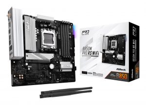 Mainboard ASROCK AMD B850 SAM5 Micro-ATX Memory DDR5 Memory slots 4 1xPCI-Express 4.0 4x 1xPCI-Express 5.0 16x 1xM.2 1xHDMI 1xDisplayPort 1xAudio-In 1xAudio-Out 1xMicrophone 4xUSB 2.0 3xUSB 3.2 1xUSB-C 1xRJ45 B850MPRORSWIFI