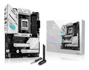 Mainboard ASUS AMD B650 SAM5 ATX Memory DDR5 Memory slots 4 2xPCI-Express 4.0 1x 1xPCI-Express 4.0 16x 3xM.2 1xHDMI 1xDisplayPort 4xUSB 2.0 3xUSB 3.2 2xUSB-C 1xRJ45 5xAudio port ROGSTRIXB650-AGAMWIFI