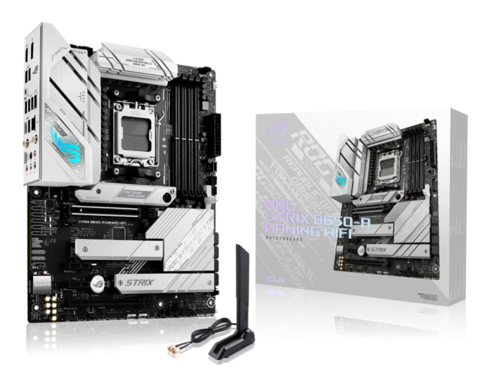 Mainboard ASUS AMD B650 SAM5 ATX Memory DDR5 Memory slots 4 2xPCI-Express 4.0 1x 1xPCI-Express 4.0 16x 3xM.2 1xHDMI 1xDisplayPort 4xUSB 2.0 3xUSB 3.2 2xUSB-C 1xRJ45 5xAudio port ROGSTRIXB650-AGAMWIFI