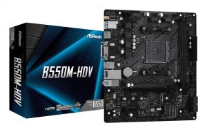 Mainboard ASROCK AMD B550 SAM4 MicroATX 1xPCI-Express 3.0 1x 1xM.2 1xPCI-Express 4.0 16x Memory DDR4 Memory slots 2 1x15pin D-sub 1xDVI 1xHDMI 2xUSB 2.0 4xUSB 3.2 1xPS/2 1xRJ45 3xAudio port B550M-HDV