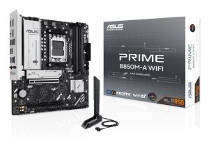 Mainboard ASUS AMD B850 SAM5 Micro-ATX Memory DDR5 Memory slots 4 1xPCI-Express 4.0 16x 1xPCI-Express 5.0 16x 3xM.2 1xHDMI 2xDisplayPort 4xUSB 2.0 4xUSB 3.2 1xRJ45 3xAudio port PRIMEB850M-AWIFI