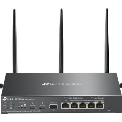 Wireless Router TP-LINK ER706WP-4G Data speed 300 Mbit/s Ethernet WAN Yes DSL WAN Yes SIM card slot Yes WAN connection type RJ-45 Ethernet LAN Yes Dual SIM support Yes 5xLAN ports USB port Yes