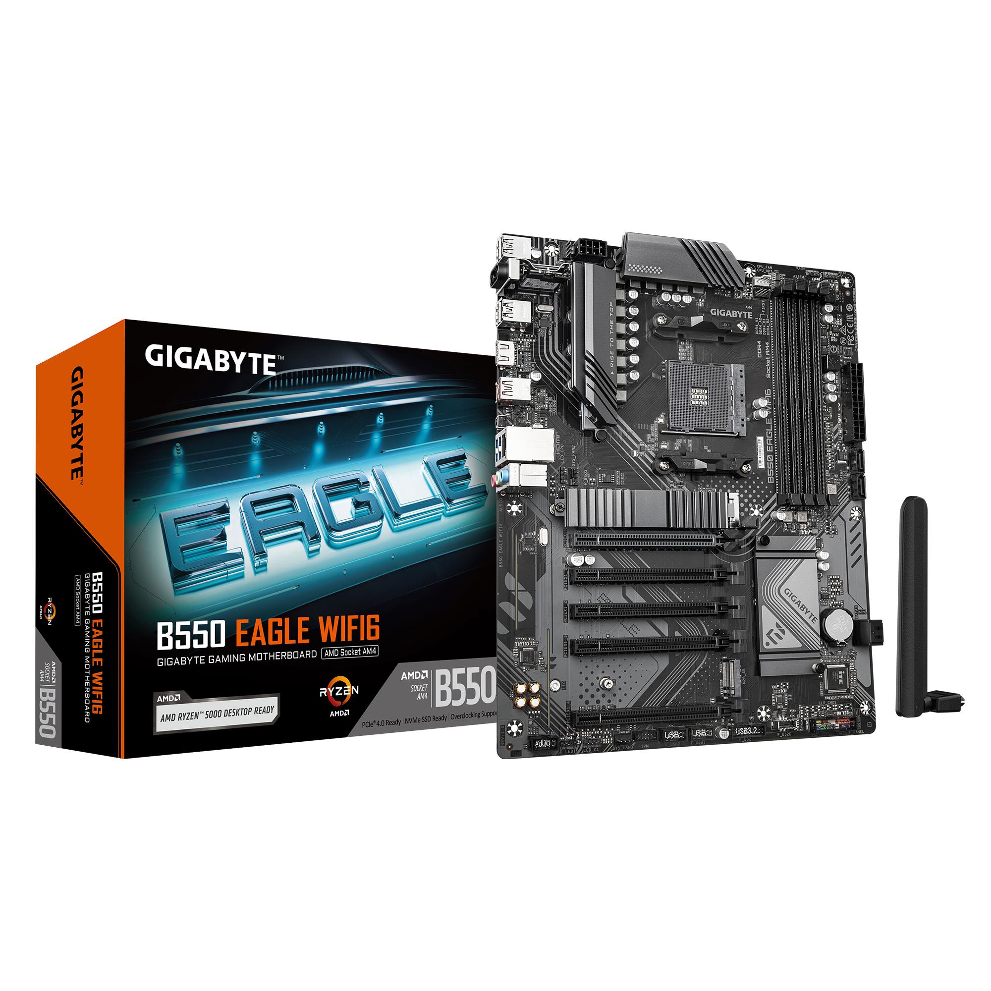 Mainboard GIGABYTE AMD B550 Socket AM4 ATX RAM DDR4-SDRAM 4xSlots Wi-Fi Yes Bluetooth Yes 2xNumber of M.2 (M) slots B550 EAGLE WIFI6 B550EAGLEWIFI61.0