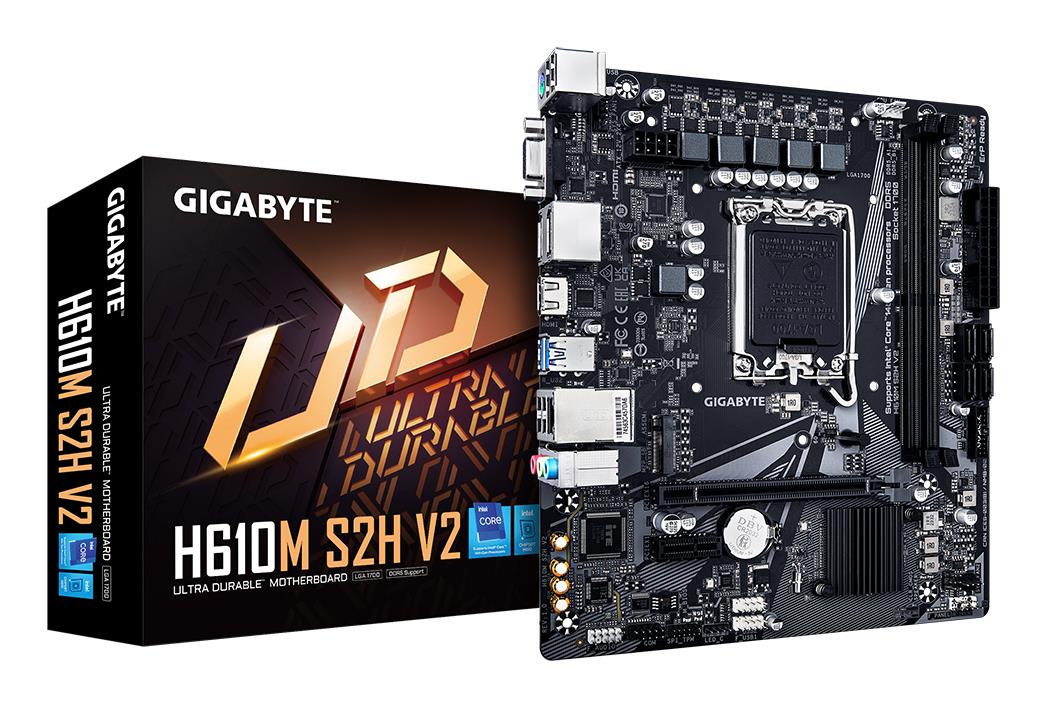 Mainboard GIGABYTE Intel H610 LGA1700 Micro-ATX Memory DDR5 Memory slots 2 1xPCI-Express 3.0 1x 1xPCI-Express 4.0 16x 1xM.2 1x15pin D-sub 1xHDMI 2xDisplayPort 4xUSB 2.0 2xUSB 3.2 1xPS/2 1xRJ45 3xAudio port H610MS2HV21.0