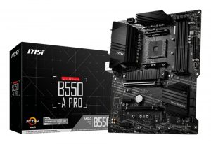 Mainboard MSI AMD B550 SAM4 ATX 2xPCI-Express 3.0 1x 1xPCI-Express 3.0 4x 2xM.2 1xPCI-Express 4.0 16x Memory DDR4 Memory slots 4 1xDisplayPort 2xAudio-In 4xAudio-Out 4xUSB 2.0 1xUSB type C 3xUSB 3.2 1xPS/2 1xRJ45 B550-APRO