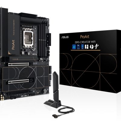 Mainboard ASUS Intel Z890 LGA1851 ATX Memory DDR5 Memory slots 4 1xPCI-Express 4.0 16x 2xPCI-Express 5.0 16x 5xM.2 1xHDMI 1xDisplayPort 1xAudio-In 1xAudio-Out 1xUSB 2.0 6xUSB 3.2 3xUSB-C w/Thunderbolt 1xRJ45 PROARTZ890-CREATORWIFI