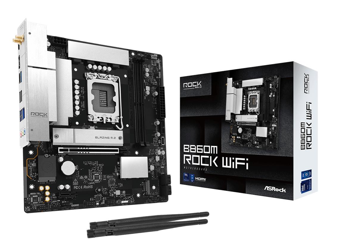 Mainboard ASROCK Intel B860 LGA 1851 (Socket V1) micro ATX RAM DDR5-SDRAM 2xSlots Wi-Fi Yes Bluetooth Yes 1xNumber of M.2 (M) slots B860MROCKWIFI