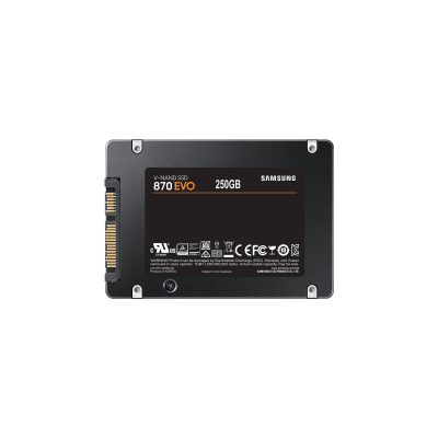 SSD SAMSUNG 870 EVO 250GB SATA MLC Write speed 530 MBytes/sec Read speed 560 MBytes/sec 2,5″ TBW 150 TB MTBF 1500000 hours MZ-77E250B/EU