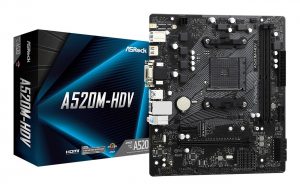 Mainboard ASROCK AMD A520 SAM4 Micro-ATX Memory DDR4 Memory slots 2 1xPCI-Express 3.0 1x 1xPCI-Express 3.0 16x 1xM.2 1x15pin D-sub 1xDVI-D 1xHDMI 2xAudio-In 1xAudio-Out 2xUSB 2.0 4xUSB 3.2 1xPS/2 1xRJ45 A520M-HDV