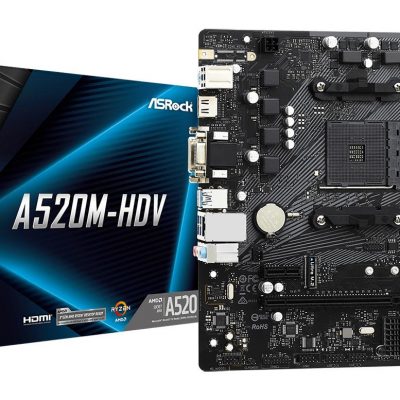 Mainboard ASROCK AMD A520 SAM4 Micro-ATX Memory DDR4 Memory slots 2 1xPCI-Express 3.0 1x 1xPCI-Express 3.0 16x 1xM.2 1x15pin D-sub 1xDVI-D 1xHDMI 2xAudio-In 1xAudio-Out 2xUSB 2.0 4xUSB 3.2 1xPS/2 1xRJ45 A520M-HDV