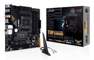 Mainboard ASUS AMD B550 SAM4 MicroATX Memory DDR4 Memory slots 4 1xPCI-Express 3.0 1x 1xPCI-Express 3.0 16x 1xPCI-Express 4.0 16x 2xM.2 1xHDMI 1xDisplayPort 2xUSB 2.0 5xUSB 3.2 1xUSB type C 1xPS/2 1xOptical S/PDIF 1xRJ45 5xAudio port TUFGAMB550MPLUSWIFIII