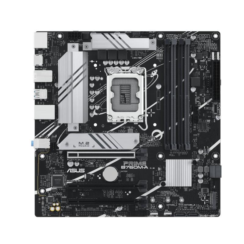 Mainboard ASUS Intel B760 Express LGA1700 Micro-ATX Memory DDR5 Memory slots 4 2xPCI-Express 4.0 16x 2xM.2 1xHDMI 2xDisplayPort 4xUSB 2.0 2xUSB 3.2 1xPS/2 1xRJ45 3xAudio port PRIMEB760M-A-CSM