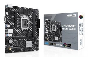 Mainboard ASUS Intel H610 LGA1700 Micro-ATX Memory DDR5 Memory slots 2 1xPCI-Express 3.0 1x 1xPCI-Express 4.0 16x 1xM.2 1x15pin D-sub 1xHDMI 1xAudio-In 1xAudio-Out 1xMicrophone 4xUSB 2.0 2xUSB 3.2 1xPS/2 1xRJ45 PRIMEH610M-KARGB