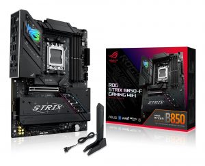 Mainboard ASUS AMD B850 SAM5 ATX Memory DDR5 Memory slots 4 1xPCI-Express 4.0 16x 1xPCI-Express 5.0 16x 4xM.2 1xHDMI 1xDisplayPort 12xUSB 2.0 3xUSB-C 1xUSB-C w/Thunderbolt 1xOptical S/PDIF 1xRJ45 2xAudio port STRIXB850-FGAMINGWIFI