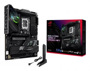 Mainboard ASUS Intel Z890 LGA1851 ATX Memory DDR5 Memory slots 4 1xPCI-Express 4.0 16x 1xPCI-Express 5.0 16x 5xM.2 1xHDMI 1xDisplayPort 1xAudio-In 1xAudio-Out 2xUSB 2.0 4xUSB 3.0 4xUSB 3.1 2xUSB-C 2xUSB-C w/Thunderbolt 1xOptical S/PDIF 1xRJ45 ROGSTRIXZ890-FGAMWIFI