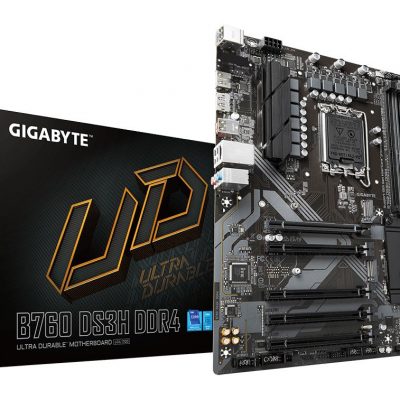 Mainboard GIGABYTE Intel B760 Express LGA1700 ATX Memory DDR4 Memory slots 4 4xPCI-Express 3.0 1x 1xPCI-Express 4.0 16x 2xM.2 1xHDMI 1xDisplayPort 4xUSB 2.0 1xUSB 3.2 1xUSB-C 1xPS/2 1xRJ45 3xAudio port B760DS3HDDR4