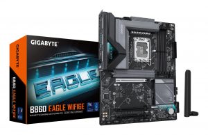 Mainboard GIGABYTE Intel B860 Express LGA1851 ATX Memory DDR5 Memory slots 4 3xPCI-Express 16x 3xM.2 1xHDMI 1xDisplayPort 1xAudio-In 1xAudio-Out 1xMicrophone 4xUSB 2.0 1xUSB 3.2 1xUSB-C 1xPS/2 1xRJ45 B860EAGLEWIFI6E1.0