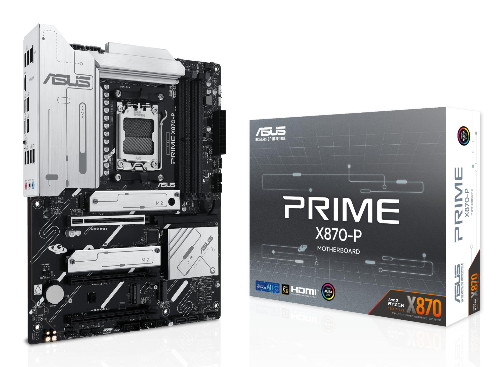 Mainboard ASUS AMD X870 SAM5 ATX Memory DDR5 Memory slots 4 3xPCI-Express 4.0 16x 1xPCI-Express 5.0 16x 4xM.2 1xHDMI 4xUSB 2.0 4xUSB 3.2 2xUSB-C 1xRJ45 3xAudio port PRIMEX870-P