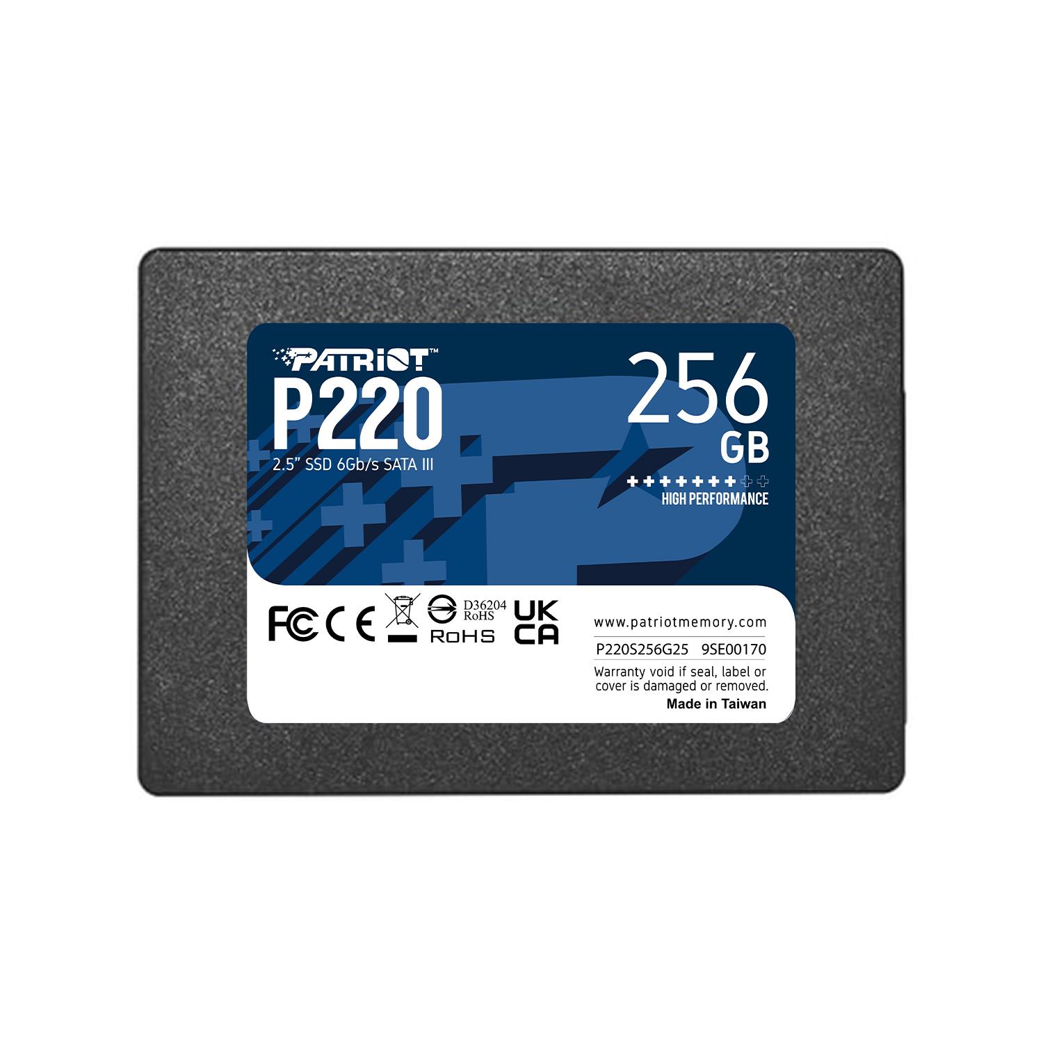 SSD PATRIOT P220 256GB SATA Write speed 490 MBytes/sec Read speed 550 MBytes/sec 2,5″ TBW 120 TB P220S256G25