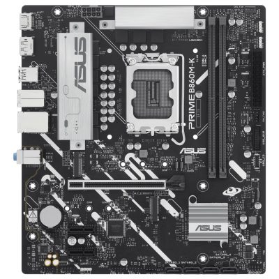 Mainboard ASUS Intel B860 Express LGA1851 Micro-ATX Memory DDR5 Memory slots 2 2xPCI-Express 4.0 1x 1xPCI-Express 4.0 16x 2xM.2 1xHDMI 1xDisplayPort 1xAudio-In 1xAudio-Out 1xMicrophone 3xUSB 2.0 2xUSB 3.0 1xUSB 3.2 1xPS/2 1xRJ45 PRIMEB860M-K