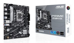 Mainboard ASUS Intel B760 Express LGA1700 Micro-ATX Memory DDR4 Memory slots 2 2xPCI-Express 4.0 1x 1xPCI-Express 4.0 16x 2xM.2 1x15pin D-sub 1xHDMI 4xUSB 2.0 4xUSB 3.2 1xOptical S/PDIF 3xAudio port PRIMEB760M-RD4