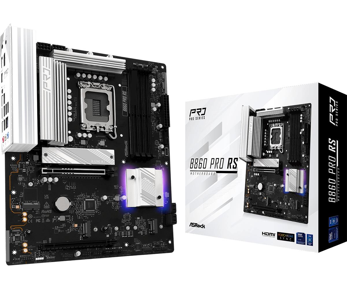 Mainboard ASROCK Intel B860 Express LGA1851 ATX Memory DDR5 Memory slots 4 1xPCI-Express 4.0 16x 1xPCI-Express 5.0 16x 1xM.2 1xHDMI 1xDisplayPort 1xAudio-In 1xAudio-Out 1xMicrophone 2xUSB 2.0 6xUSB 3.2 1xUSB-C 1xRJ45 B860PRORS