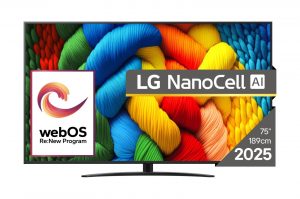 TV Set LG 75" 4K/Smart 3840x2160 Wireless LAN Bluetooth webOS Black 75NANO81A3A
