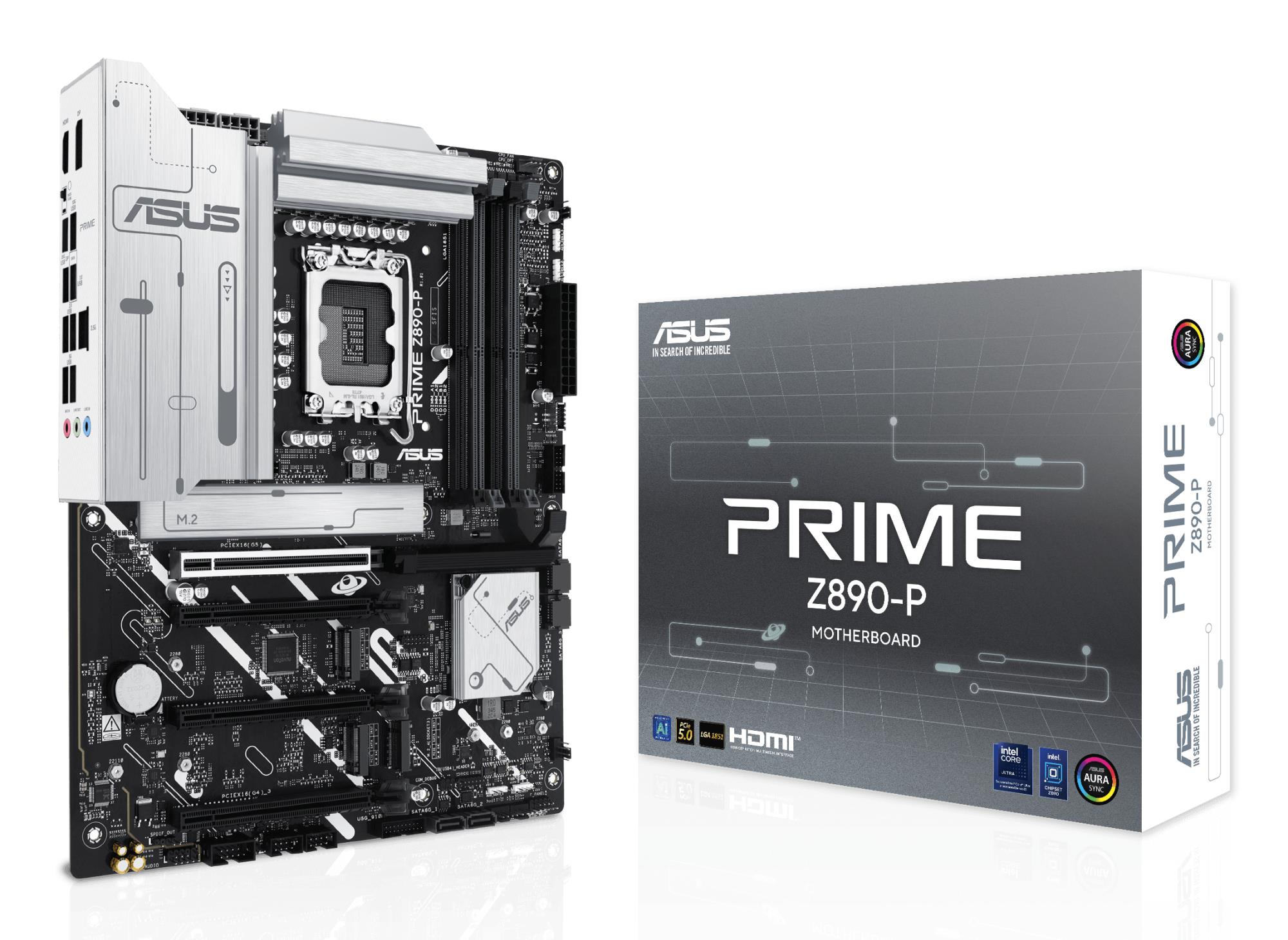 Mainboard ASUS Intel Z890 LGA1851 ATX Memory DDR5 Memory slots 4 3xPCI-Express 4.0 16x 1xPCI-Express 5.0 16x 4xM.2 1xHDMI 1xDisplayPort 1xAudio-In 1xAudio-Out 1xMicrophone 4xUSB 2.0 2xUSB 3.0 1xUSB 3.1 1xUSB-C 1xRJ45 PRIMEZ890-P