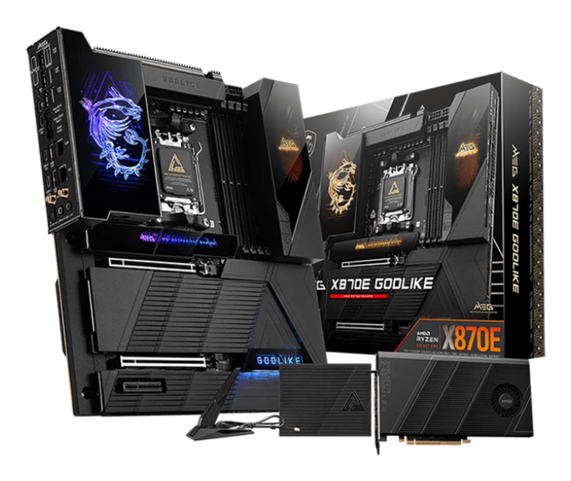 Mainboard MSI AMD X870E SAM5 EATX Memory DDR5 Memory slots 4 1xPCI-Express 1x 2xPCI-Express 16x 7xM.2 1xAudio-In 1xAudio-Out 4xUSB 2.0 4xUSB 3.2 4xUSB-C 1xOptical S/PDIF 2xRJ45 2xAudio port MEGX870EGODLIKE