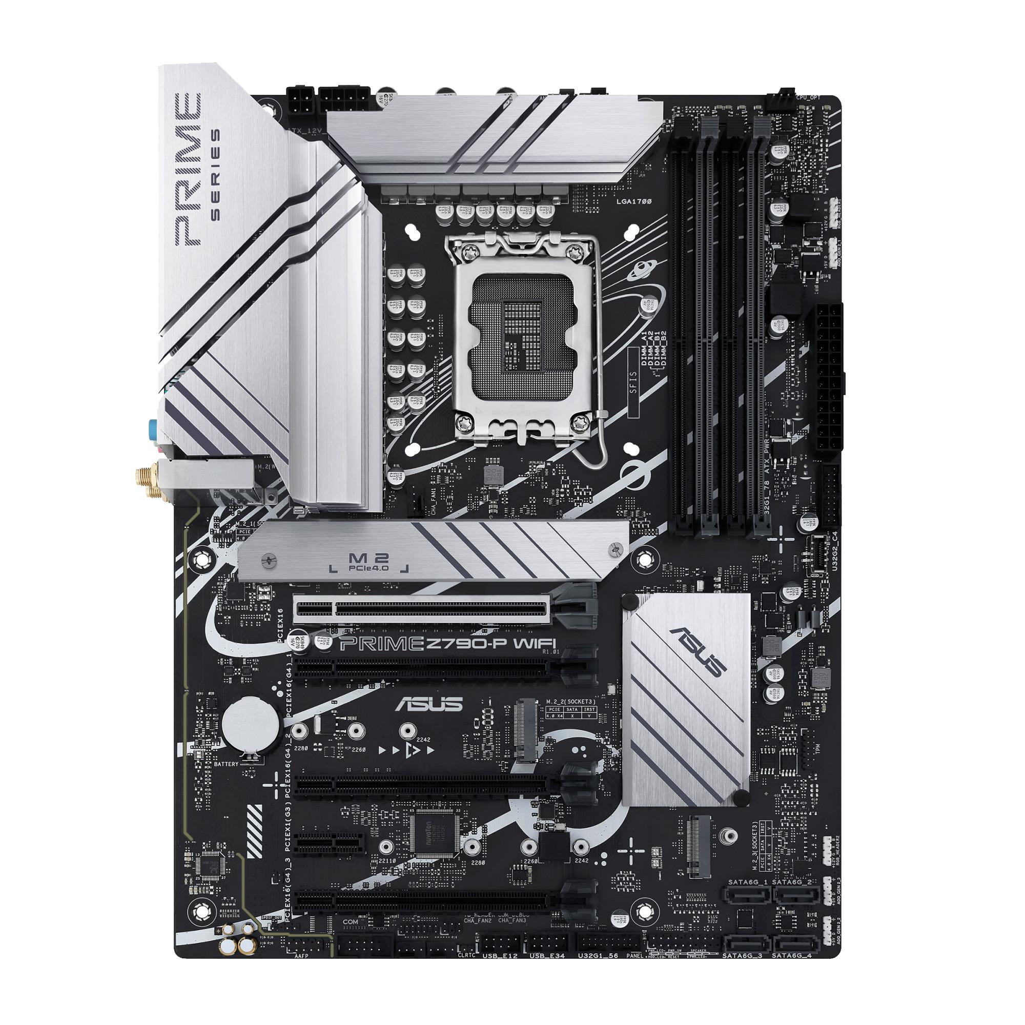 Mainboard ASUS Intel Z790 LGA1700 ATX Memory DDR5 Memory slots 4 1xPCI-Express 3.0 1x 3xPCI-Express 4.0 16x 1xPCI-Express 5.0 16x 3xM.2 1xHDMI 1xDisplayPort 4xUSB 2.0 3xUSB 3.2 1xUSB-C 1xPS/2 1xRJ45 3xAudio port PRIMEZ790-PWIFI