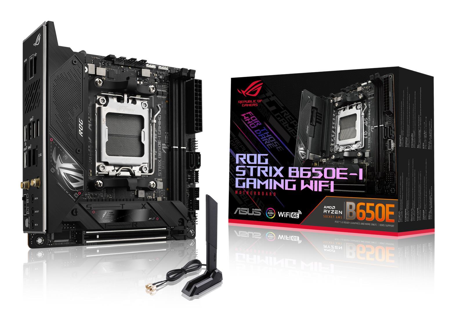 Mainboard ASUS AMD B650 SAM5 Mini-ITX Memory DDR5 Memory slots 2 1xPCI-Express 5.0 16x 2xM.2 1xHDMI 2xAudio-In 1xAudio-Out 2xUSB 2.0 4xUSB 3.2 2xUSB-C 1xOptical S/PDIF 1xRJ45 2xRF-Out STRIXB650E-IGAMINGWIFI