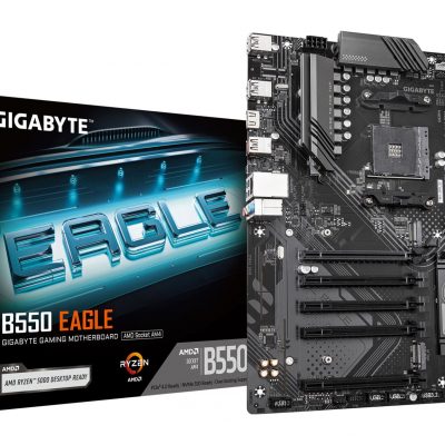 Mainboard GIGABYTE AMD B550 SAM4 ATX Memory DDR4 Memory slots 4 4xPCI-Express 3.0 1x 1xPCI-Express 4.0 16x 2xM.2 1xHDMI 4xUSB 2.0 1xUSB 3.2 type B 2xUSB 3.2 1xUSB-C 1xRJ45 3xAudio port B550EAGLE1.0