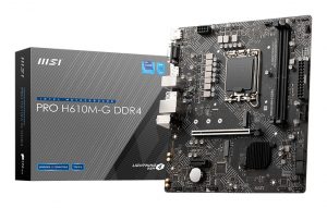 Mainboard MSI Intel H610 LGA1700 MicroATX Memory DDR4 Memory slots 2 1xPCI-Express 3.0 1x 1xPCI-Express 4.0 16x 1xM.2 1x15pin D-sub 1xHDMI 1xDisplayPort 2xAudio-In 1xAudio-Out 4xUSB 2.0 2xUSB 3.2 1xPS/2 1xRJ45 PROH610M-GDDR4