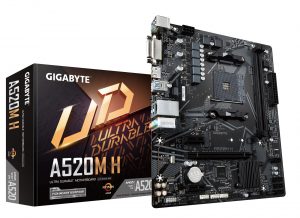 Mainboard GIGABYTE AMD A520 SAM4 Micro-ATX Memory DDR4 Memory slots 2 2xPCI-Express 3.0 1x 1xPCI-Express 3.0 16x 1xM.2 1xDVI-D 1xHDMI 1xAudio-In 2xAudio-Out 2xUSB 2.0 4xUSB 3.2 1xPS/2 1xRJ45 A520MH1.2