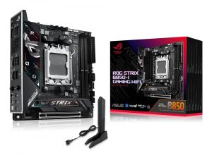 Mainboard ASUS AMD B850 SAM5 Mini-ITX Memory DDR5 Memory slots 2 1xPCI-Express 4.0 16x 1xPCI-Express 5.0 16x 2xM.2 1xHDMI 1xAudio-In 1xAudio-Out 1xMicrophone 2xUSB 2.0 5xUSB 3.2 1xUSB-C 1xOptical S/PDIF 1xRJ45 STRIXB850-IGAMINGWIFI