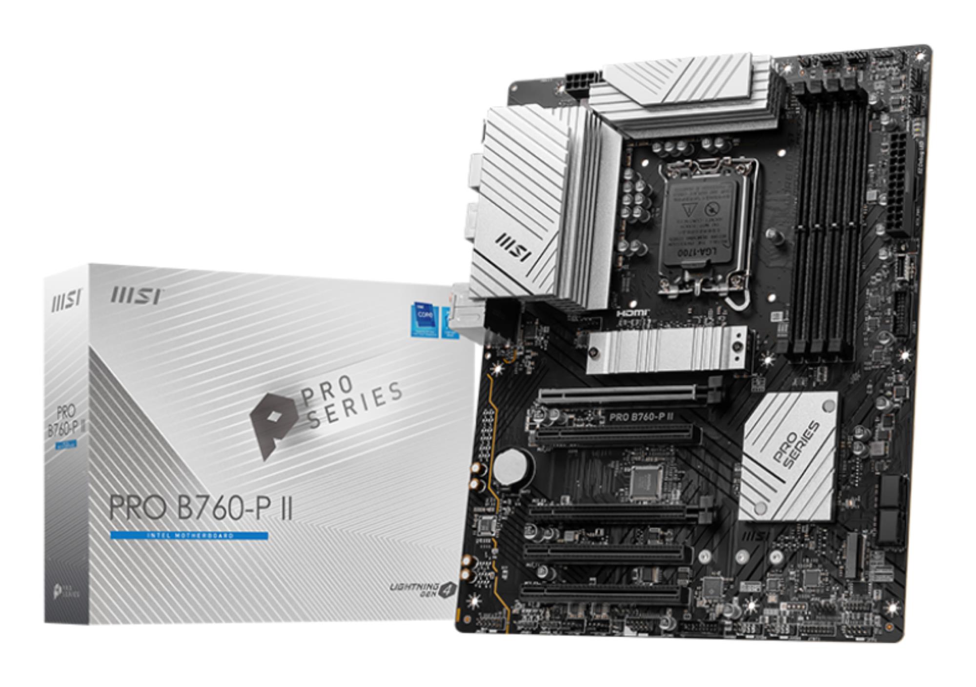 Mainboard MSI Intel B760 Express LGA1700 Memory DDR5 Memory slots 4 5xPCI-Express 5.0 16x 2xM.2 1xHDMI 1xDisplayPort 2xUSB 2.0 2xUSB 3.2 1xUSB-C 1xOptical S/PDIF 1xRJ45 5xAudio port PROB760-PII
