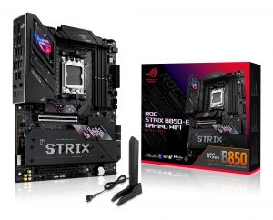 Mainboard ASUS AMD B850 SAM5 ATX Memory DDR5 Memory slots 4 1xPCI-Express 4.0 16x 1xPCI-Express 5.0 16x 5xM.2 1xHDMI 1xDisplayPort 6xUSB 2.0 6xUSB 3.0 3xUSB-C 1xOptical S/PDIF 1xRJ45 2xAudio port STRIXB850-EGAMINGWIFI