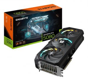Graphics Card GIGABYTE NVIDIA GeForce RTX 5080 16 GB GDDR7 256 bit PCIE 5.0 16x GPU 2617 MHz Triple slot Fansink 1xHDMI 3xDisplayPort GV-N5080GAMINGOC-16GD
