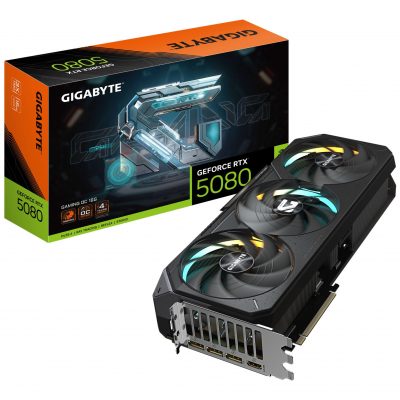 Graphics Card GIGABYTE NVIDIA GeForce RTX 5080 16 GB GDDR7 256 bit PCIE 5.0 16x GPU 2617 MHz Triple slot Fansink 1xHDMI 3xDisplayPort GV-N5080GAMINGOC-16GD